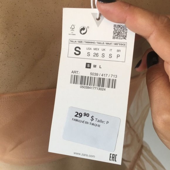 ZARA Nude Tulle Peplum Top Semi Sheer NWT Small - Picture 4 of 4